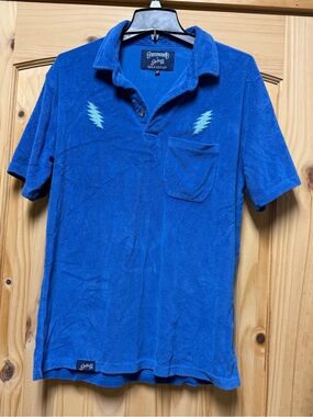 Like New Grateful Dead Section 119 Terry Cloth Polo Embroidered Lightening Bolts